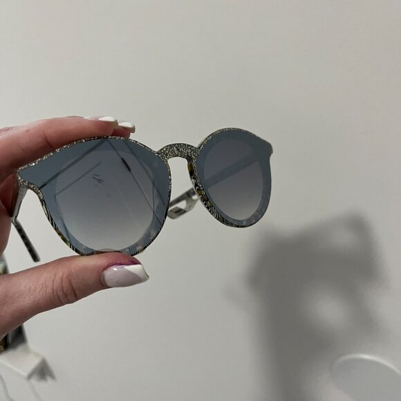 KREWE Collins Round Gray Glitter Acetate Sunglasses - Picture 3 of 8